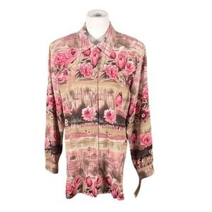 Allison Daley Womens Pink Floral Button‎ Down Blouse Long Sleeve Size 14 NWT